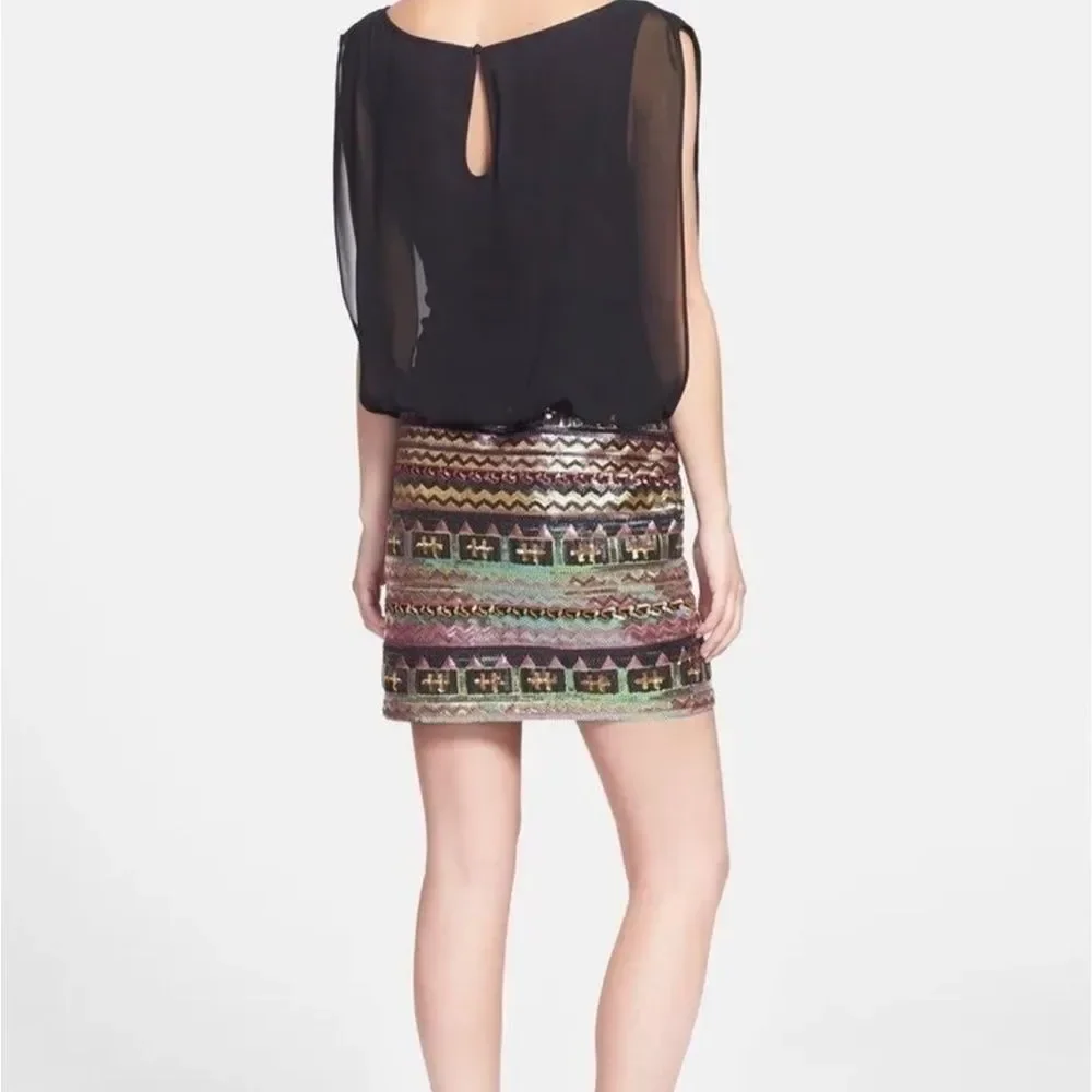 NWT Aiden by Biden Mattox Blk/ Multicolor sequined skirt mini dress - Picture 2 of 8